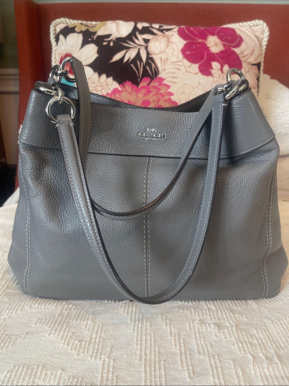 Coach Lexy Gray Pebbled Leather Hobo Shoulder Bag - Picture 2 of 9